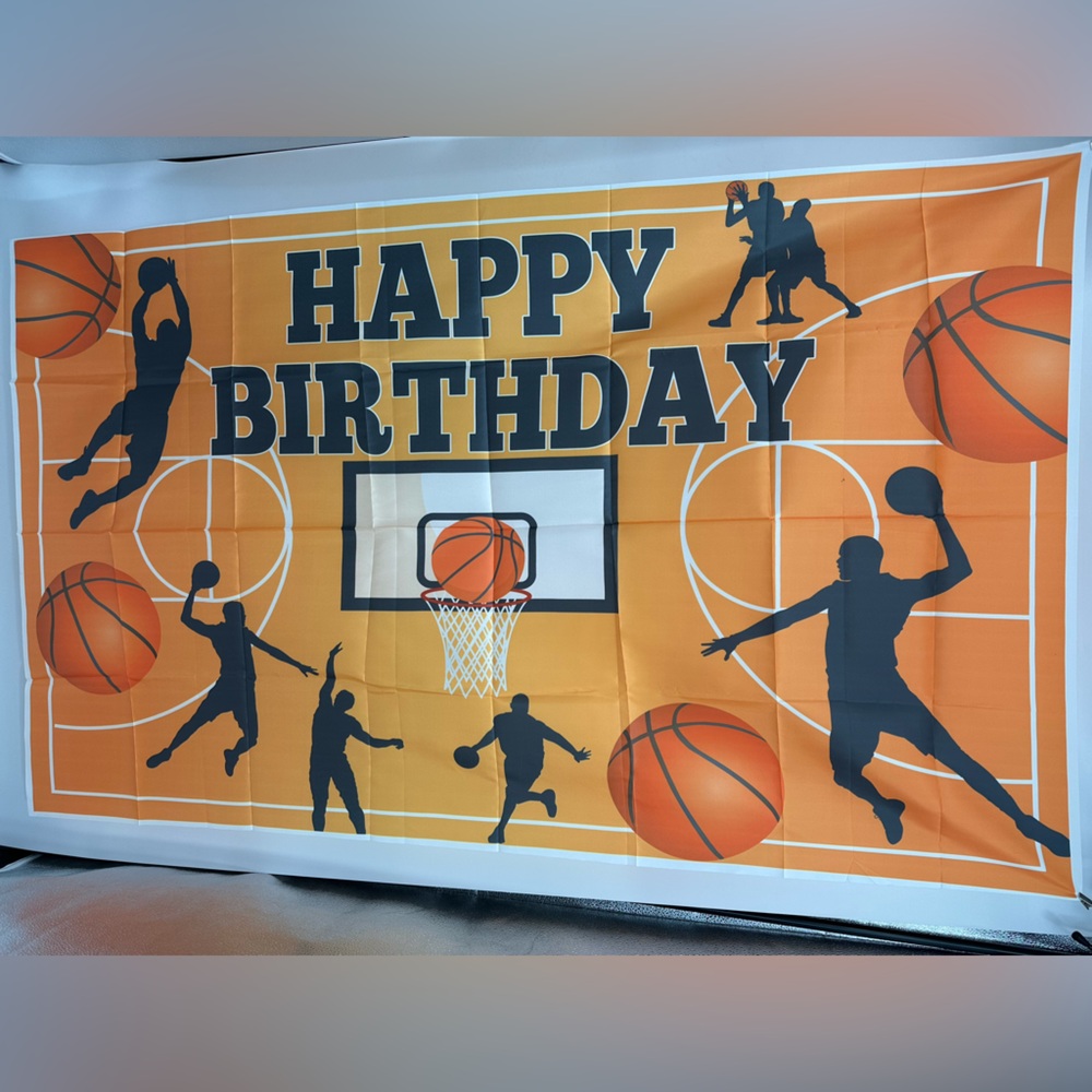 Basketball Theme Happy Birthday Backdrop Banner 3x5Ft
